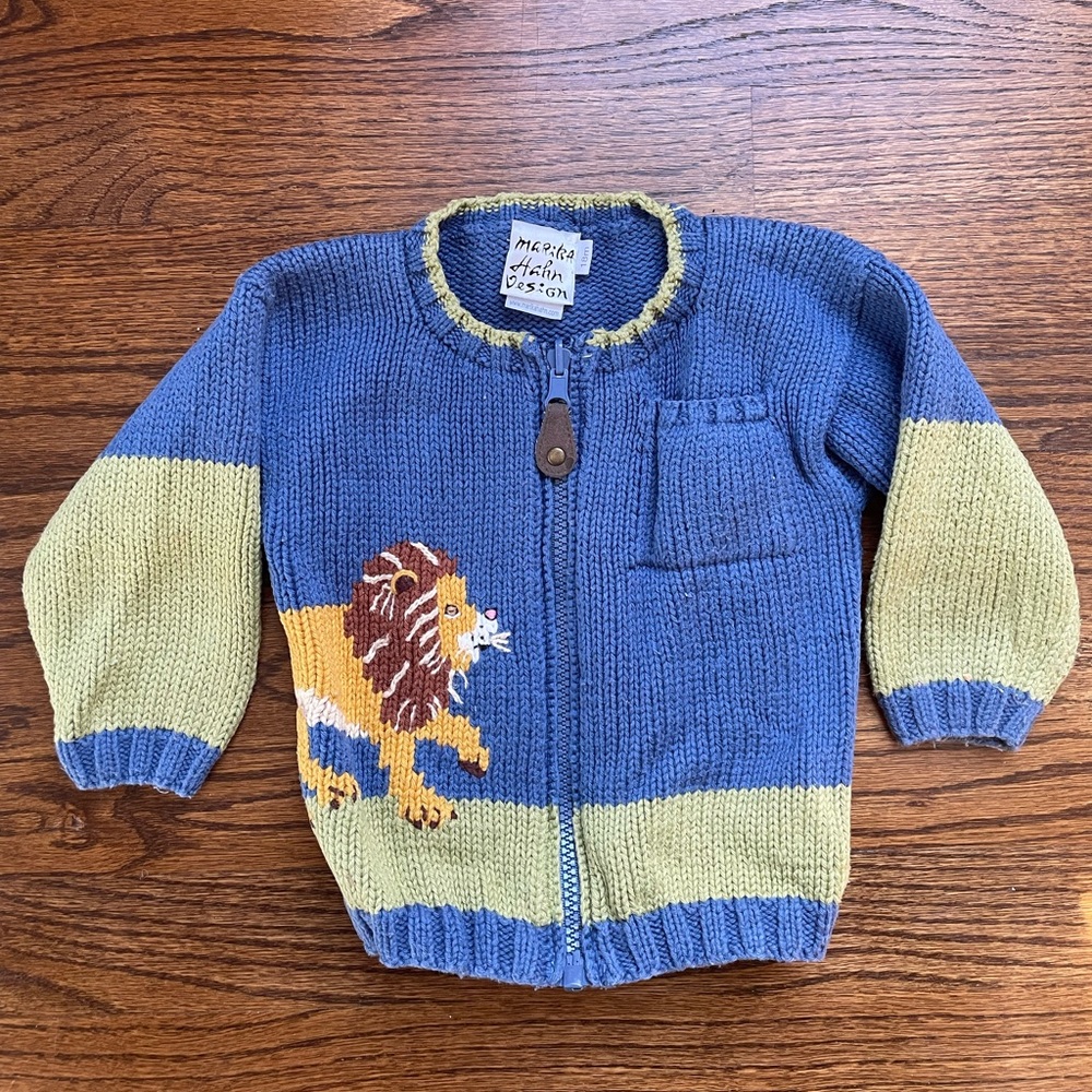 Marina Hahn Lion Cardigan Sweater Toddler Boy size 18 months EUC